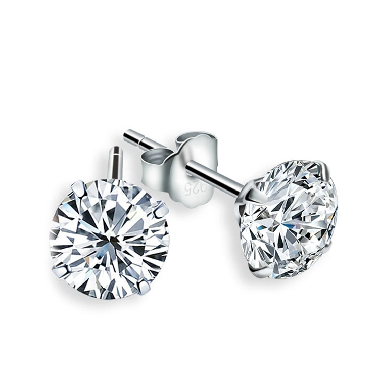 6mm 925 Sterling Silver Stud Earrings For Women White zircon Round Platinum Jewelry Gift 1