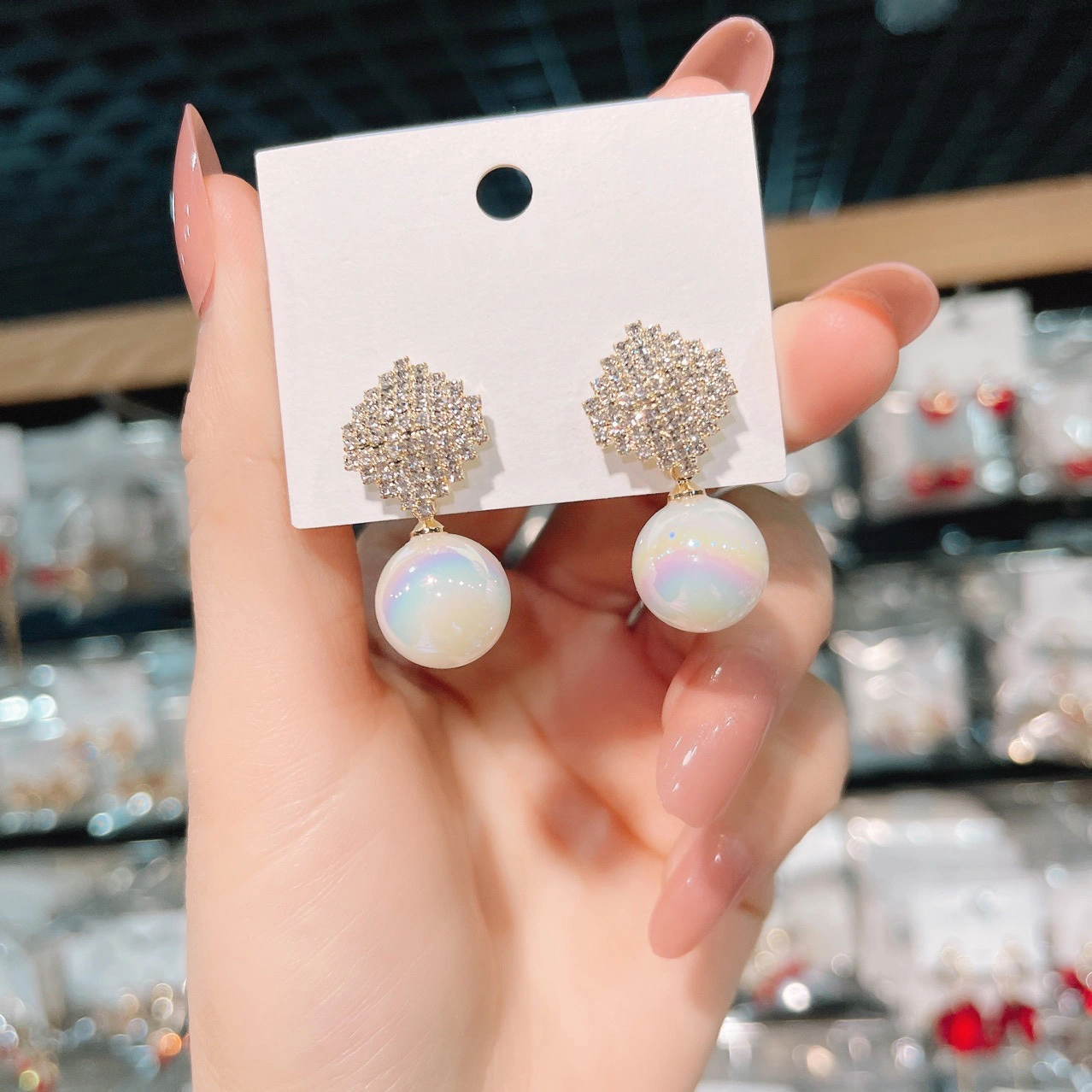 Hainon 2022 Rainbow Pearl Mermaid earrings Sweet luxury zircon stud earrings 1