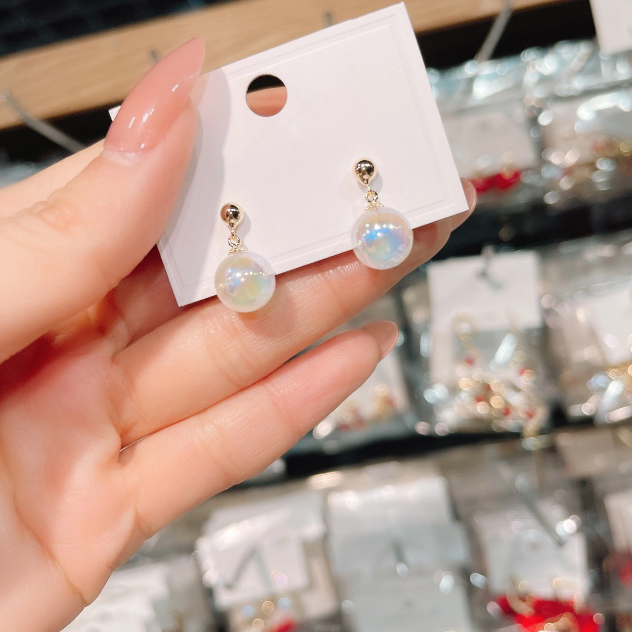 Hainon 2022 Rainbow Pearl Mermaid earrings Sweet stud earrings women 1
