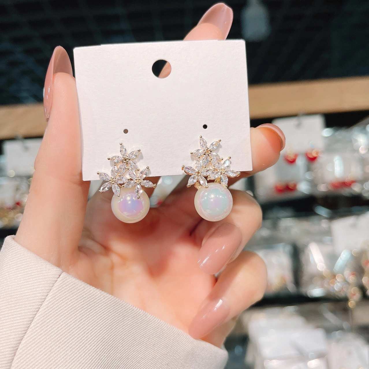 Hainon 2022 Rainbow Pearl Mermaid earrings luxury zircon stud earrings Shiny fashion jewelry wholesale 1