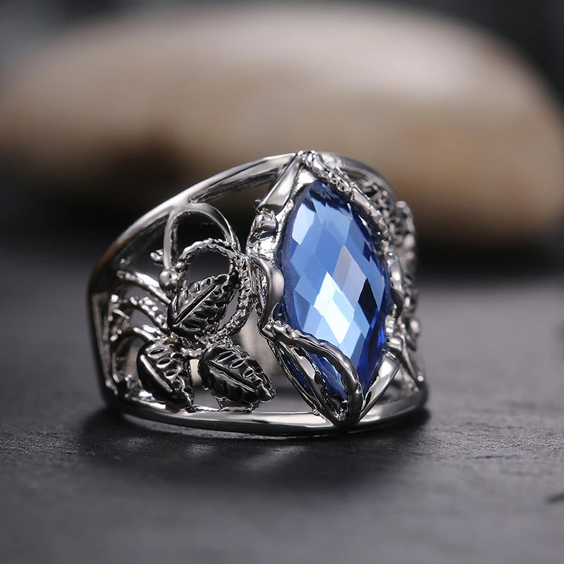 2021 summer women's ring Retro blue crystal jewelry Ring Horoscope shape stone Engagement Rings 1