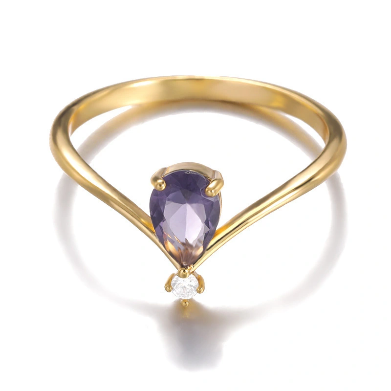 Hainon Simple V-shaped December Ring Birthday Stone Couple's Ring Birthday Gift Zirconia Ring 1