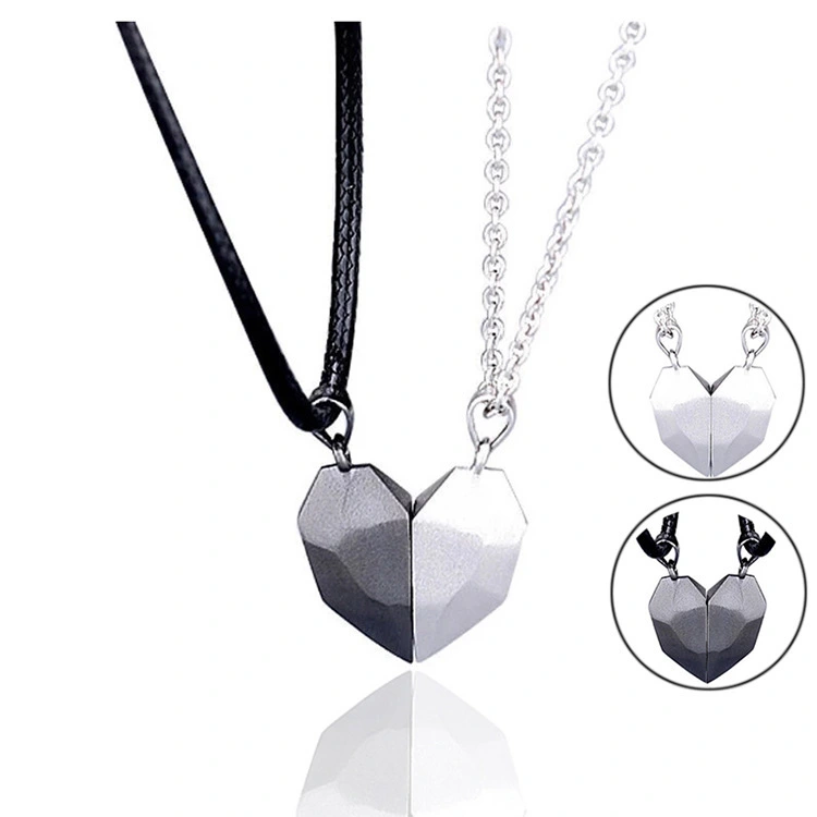 Hainon Love Magnet Couple Pendant Necklace Wishing Stone Heartbreak Stitching Clavicle Necklace Jewelry Necklace for Women Men 1