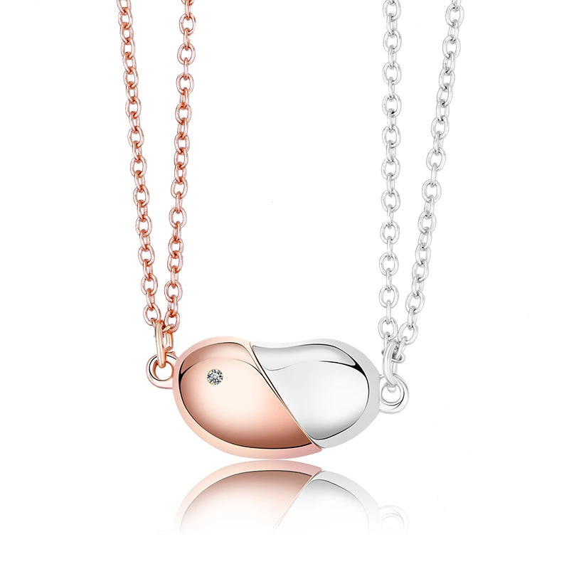 Hainon Couple Necklace Rotating Love Magnet Necklace Acacia Bean Magnet Pendant Clavicle Chain Peach Heart Variable Necklace 1