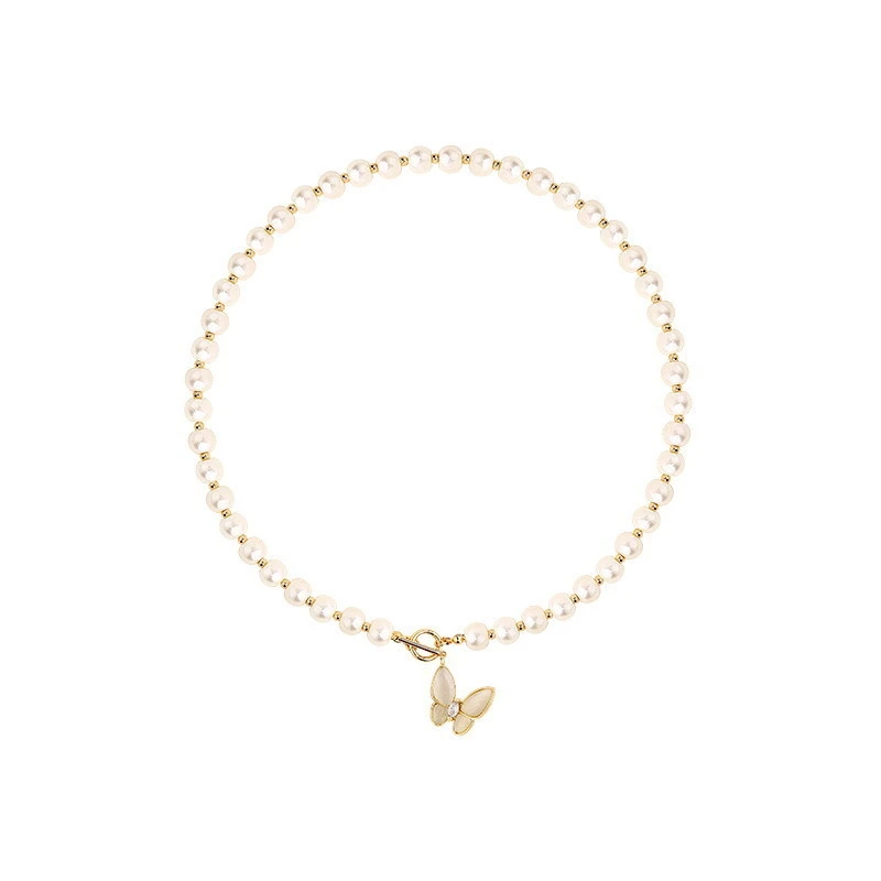 Hainon New Fashion Romantic Butterfly Pendant Necklaces Long Pearl Necklace for Women Best Festival Gifts Wholesale 1