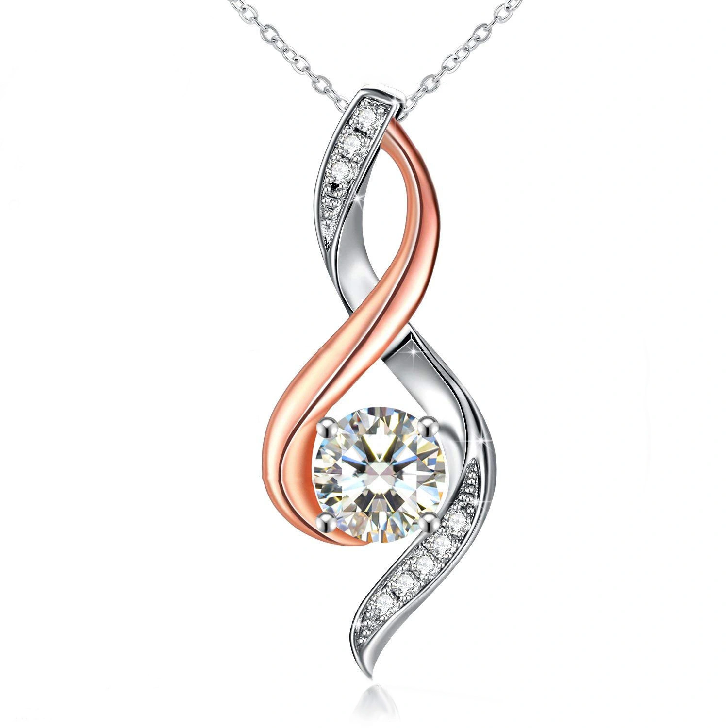 Hainon Trendy rose Gold Metal Chain zircon Pendant Necklace for Women silver plated pendant Festival gifts mom 1