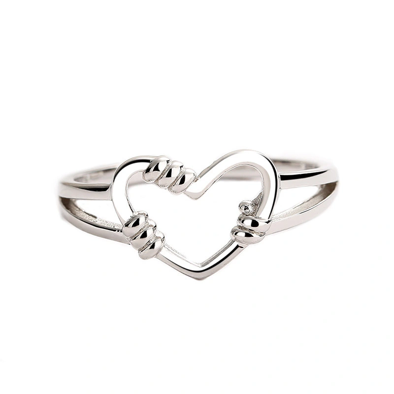 Hainon s925 silver ring female fresh and simple line hollow love ring heart opening sweet hand jewelry 1