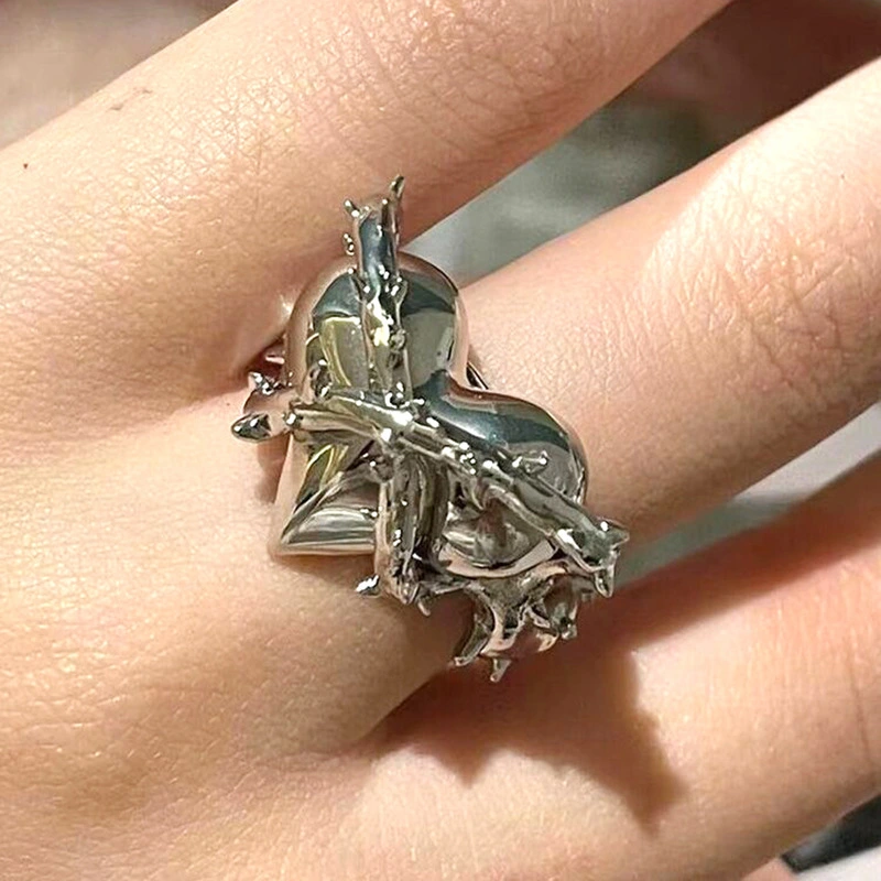 Hainon Love zircon European and American niche design black thorns love ring tide open ring wholesale 1
