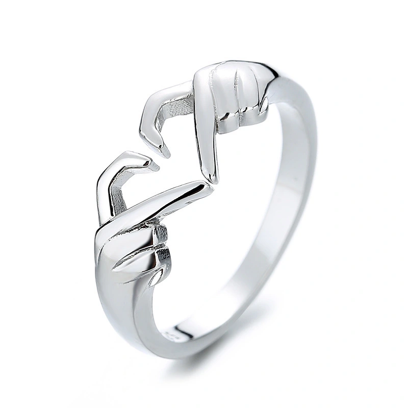 Hainon Romantic hands than heart ring geometric palm love gesture couple new fashion ring wholesale 1