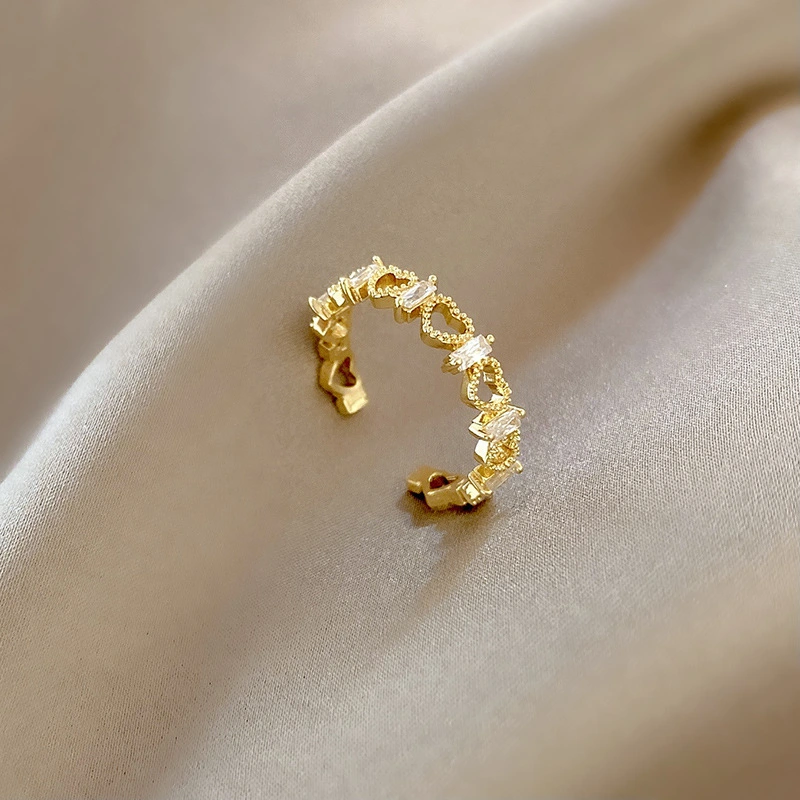Hainon Hollow love zircon personality ring female crown design sense index finger ring niche temperament ring 1