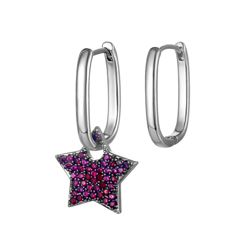 Hainon Colorful star micro inlaid zircon earrings fashion asymmetrical earrings copper gold plated earrings 1