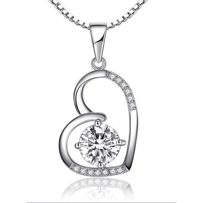 Hainon 925 sterling silver necklace simple heart white zircon romantic Valentine's Day gifts jewelry necklace women 1