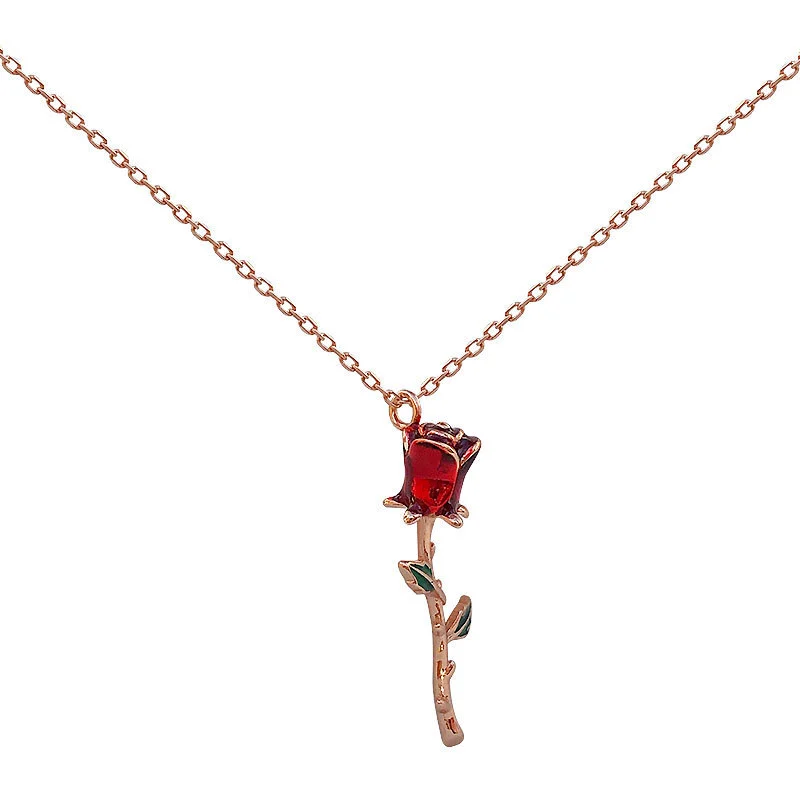 Hainon S925 Sterling Silver Gift Rose Flower Pendant Valentine's Day Gift Necklace Clavicle Chain French Retro Style 1