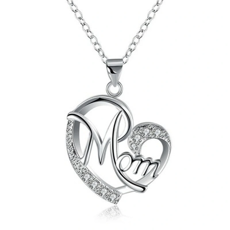 Hainon Micro-inlaid zircon pendant 925 silver material heart MOM Mother's Day necklace gift 1