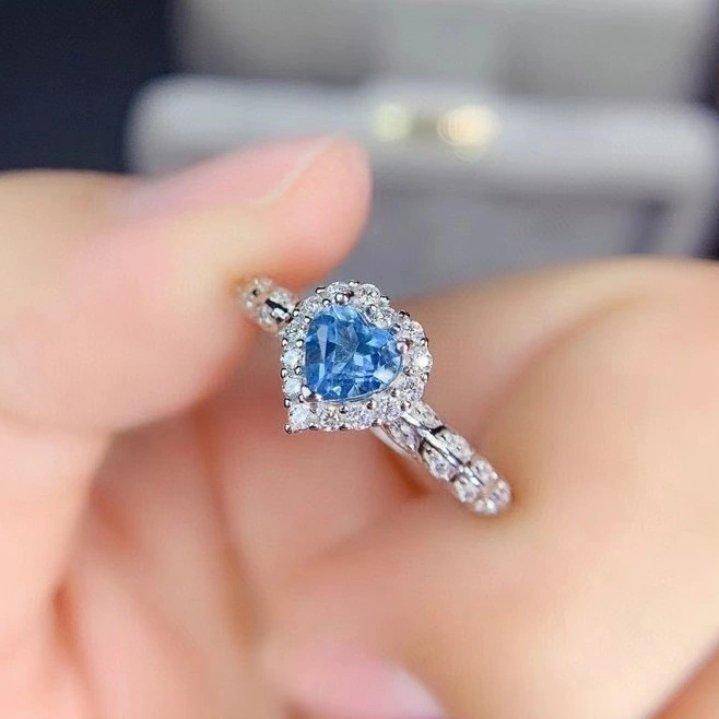 Hainon Fashion rings jewelry women Luxury Navy blue heart-shaped zircon design wedding rings 1