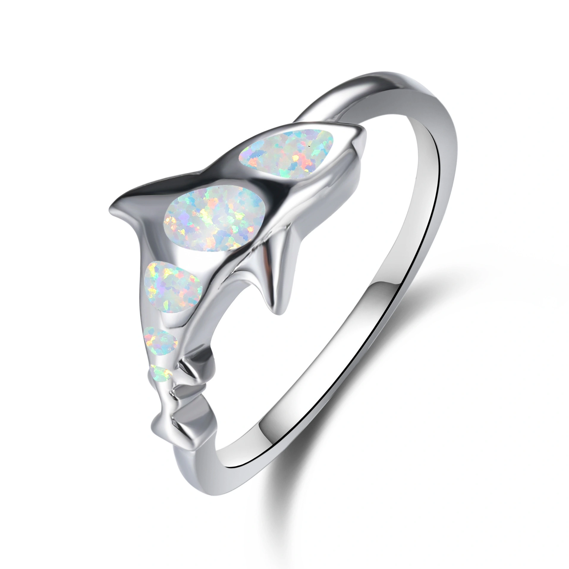 Two Color Opal Rings For Women Opal Dolphin Rings Women Silver Plated Rings Valentine`s Day Gift Jewelry Wholesale Supplier 1