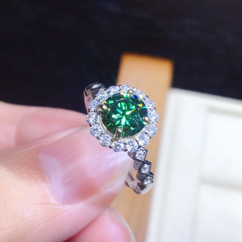 Jewelry ring plating silver Blue-Green zircon women wedding ring Adjustable size 1