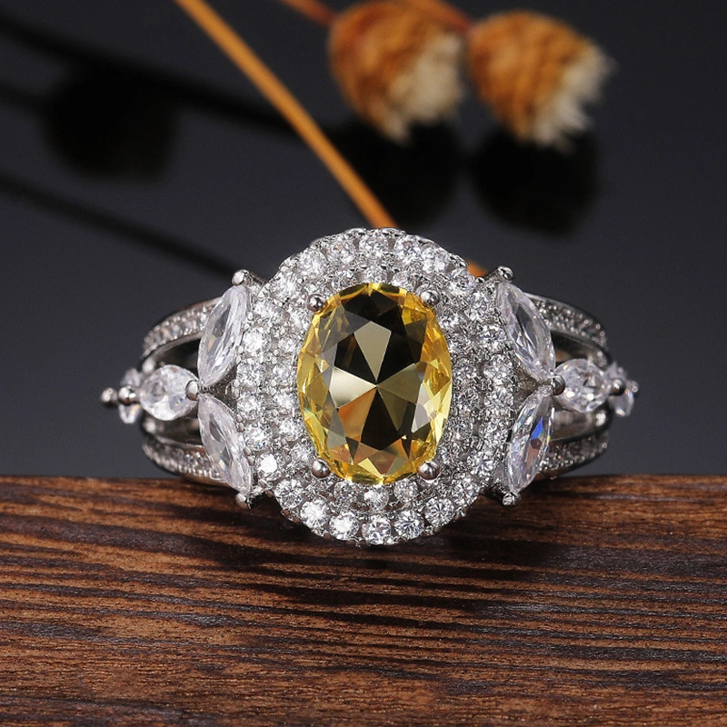 Hainon wedding rings for women Luxury big Oval yellow zircon Fashion women wedding jewelry rings 1