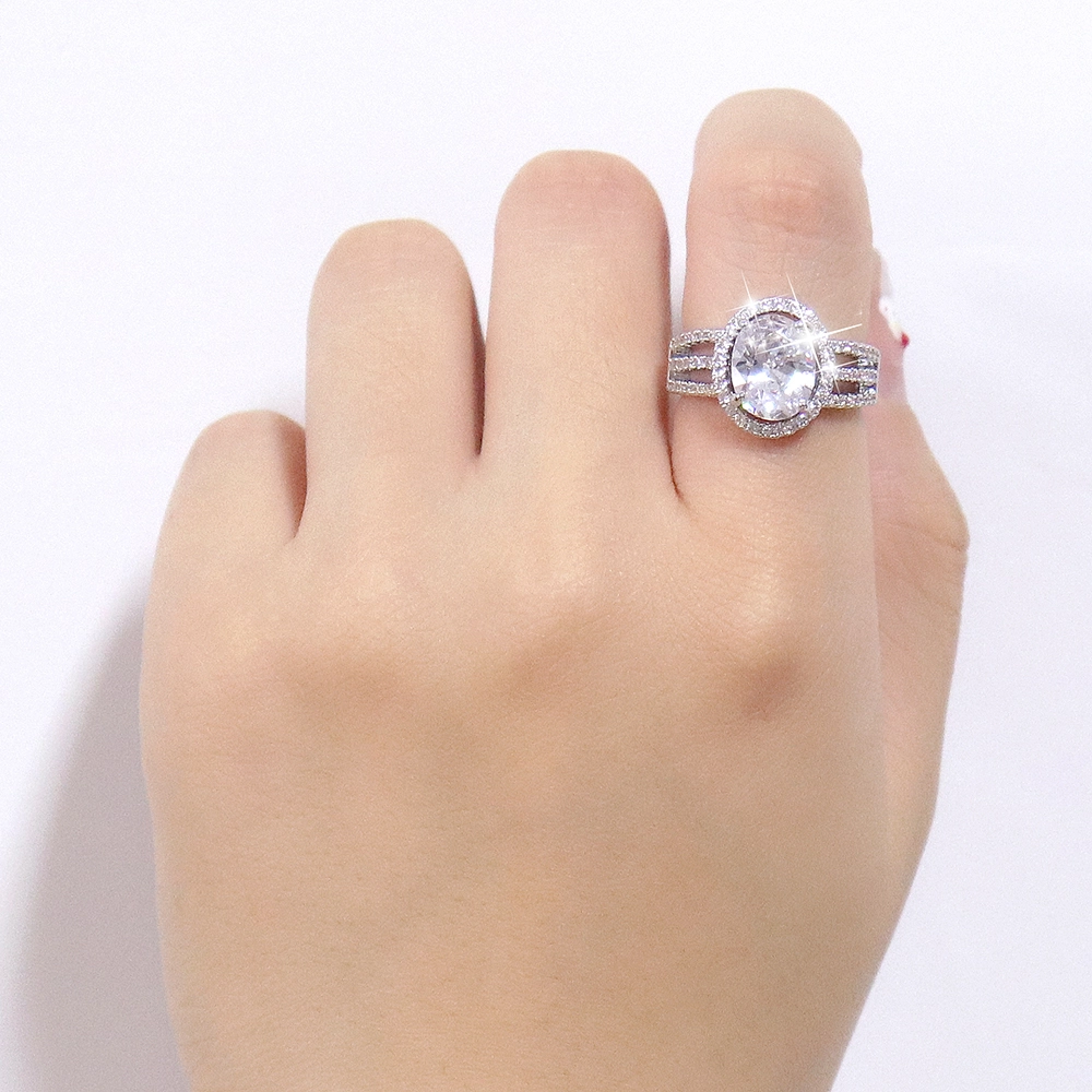 Hainon Hot Sale Wedding Ring Classic Oval Zircon Ring New Engagement Proposal Ring Gift card flannel bag set 1