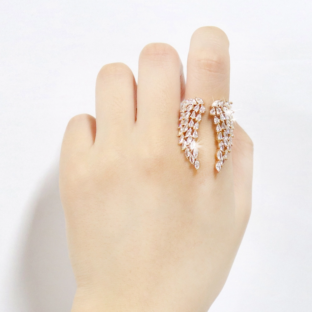 Hainon New ladies open ring full diamond zircon wings adjustable ring fashion charm ring Gift card flannel bag set 1