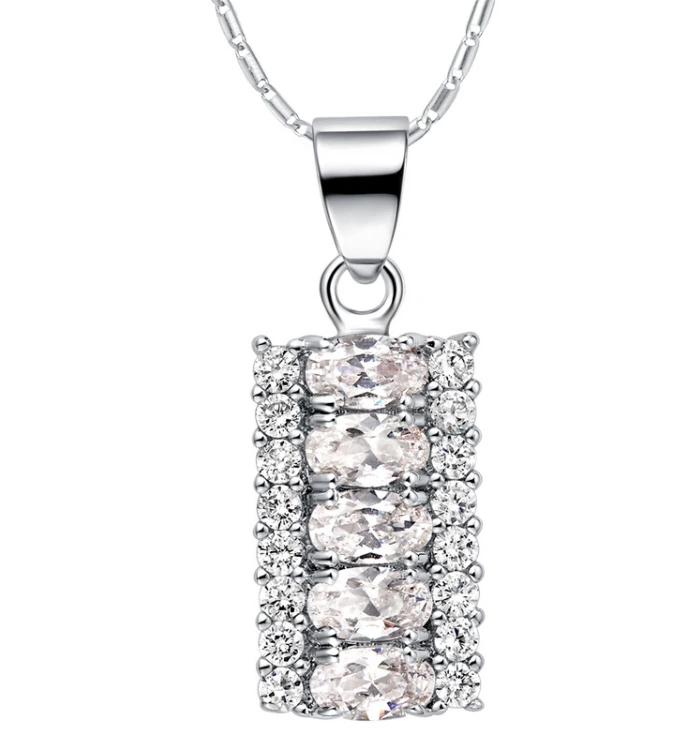 Hainon Stylish Simple White Zircon Rectangular Pendant Necklace Women Gift jewelry 1