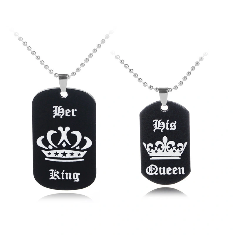 Hot new couple necklace her King his queen crown lettering necklace factory direct Sales 1