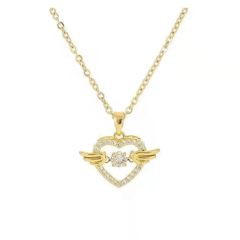 Hainon Angel Wings Love Heart Titanium Steel Necklace Women's Color proof Exquisite Zircon necklace Jewelry 1