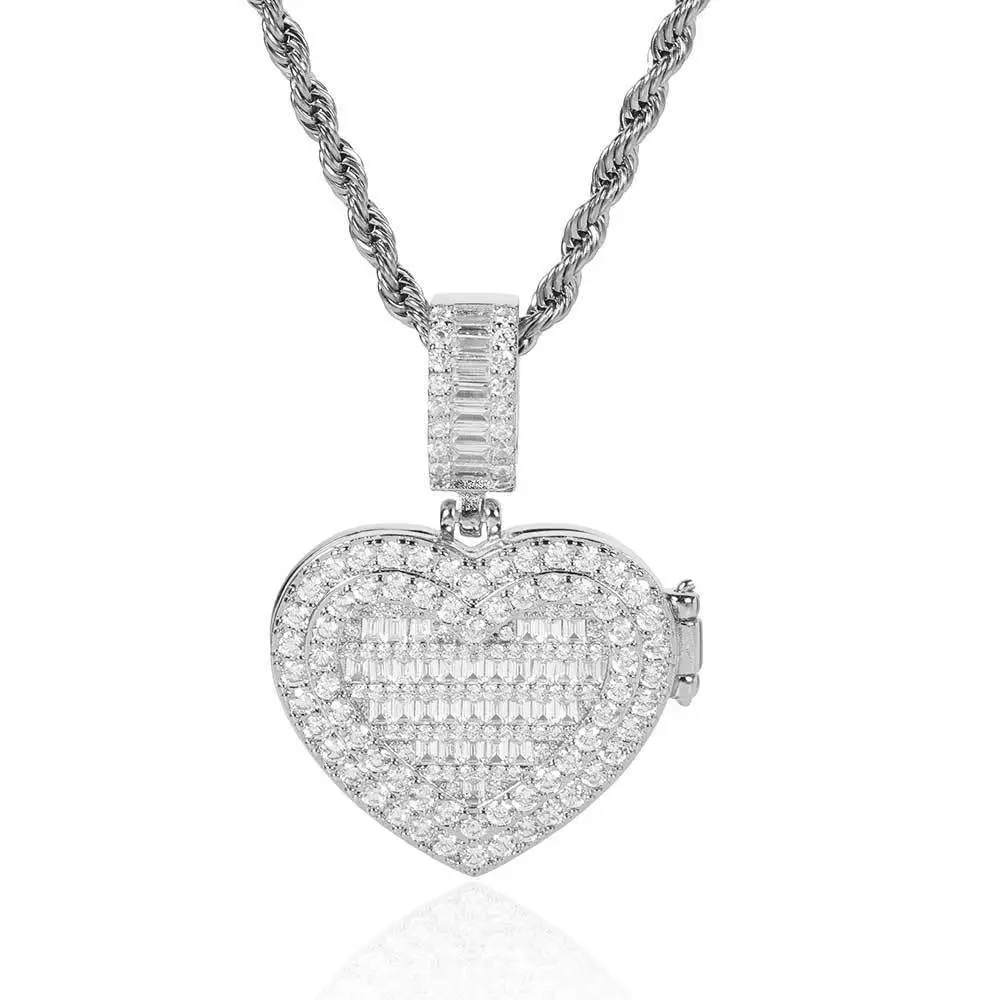Hainon wholesale Hot Hip Hop Jewelry Small Flip Love Photo Pendant Micro inlaid Zircon Frame Heart Necklace 1