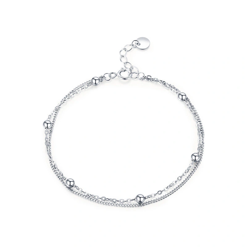 Hainon S925 Sterling Silver Double Bracelet new design Bracelet Simple Girl Bracelet Gift card flannel bag set 1