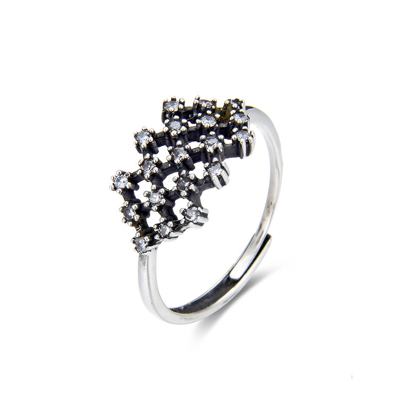 Hainon Retro ladies open ring S925 silver creative personality geometric ring jewelry Gift card flannel bag set 1