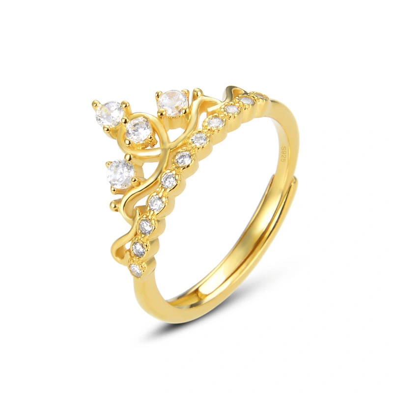 Hainon zircon s925 silver gold plated crown fashion ring open ring queen temperament Gift card flannel bag set 1