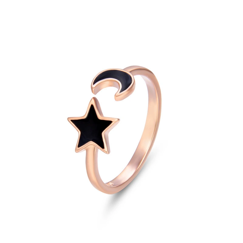 Hainon wholesale Stars and moon jewelry s925 silver ring creative design rose gold ring  Gift card flannel bag set 1