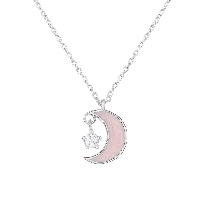 Hainon jewelry necklace simple pink moon Valentine's Day gifts jewelry sterling silver necklace women wholesale 1