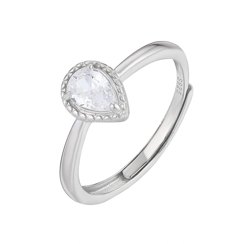 Hainon sterling silver ring water drop zircon thin adjustable silver rings jewelry women wholesale 1
