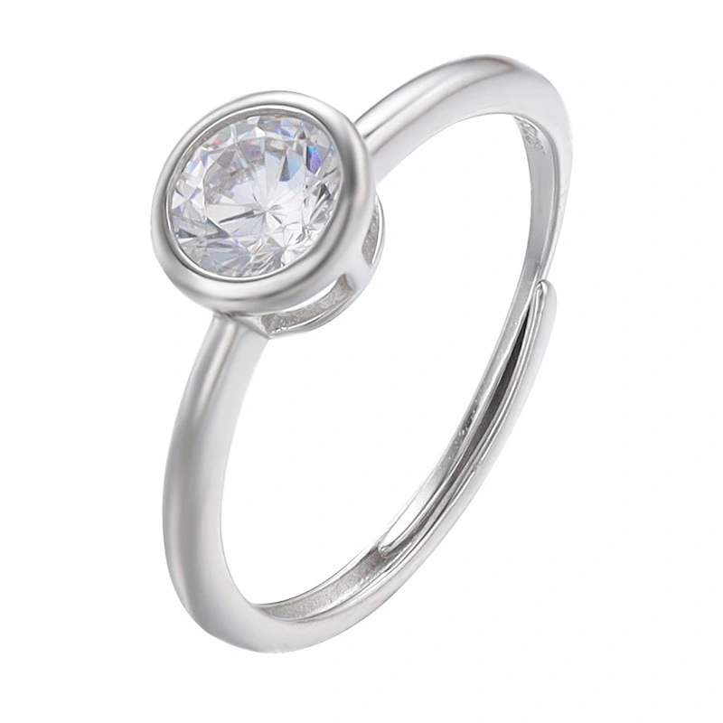 Hainon sterling silver ring simple round zircon thin adjustable silver rings jewelry women wholesale 1