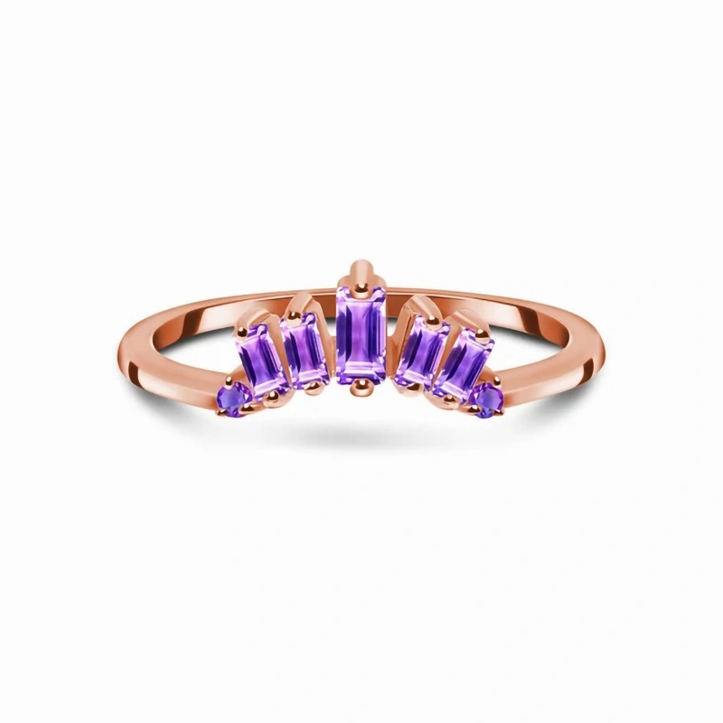 Hainon S925 Sterling Silver Purple Crystal Micro Zircon Rose Gold Rings Jewelry Women 1