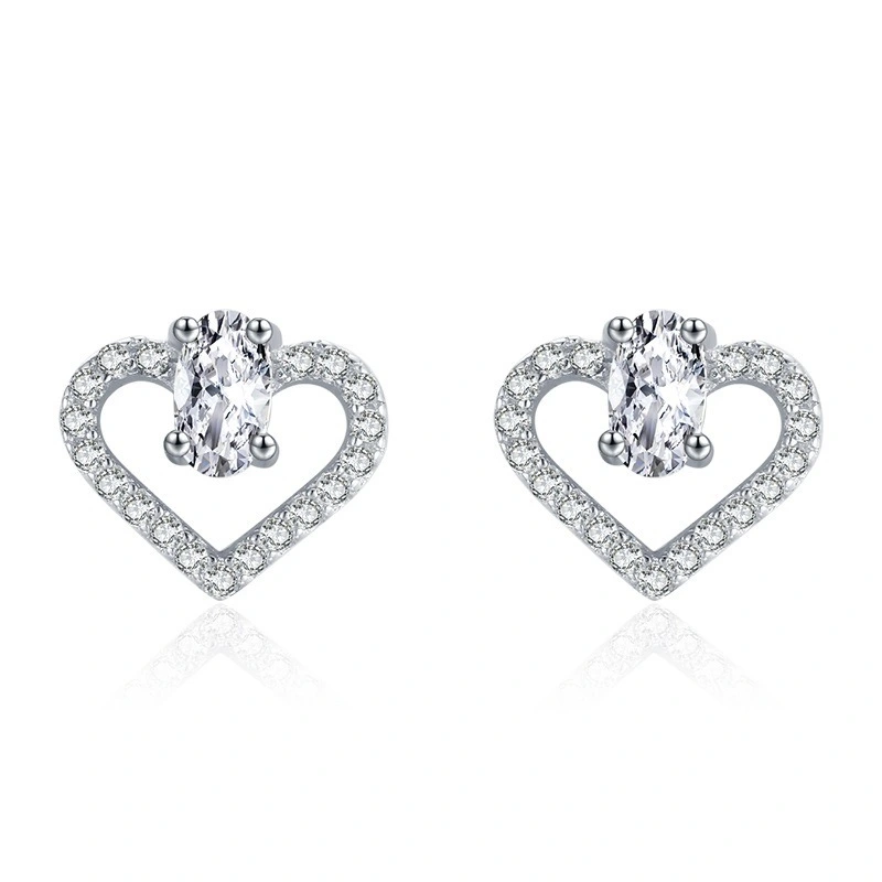 Hainon Simple s925 sterling silver heart sweet earrings female daily earrings jewelry Gift card flannel bag set 1