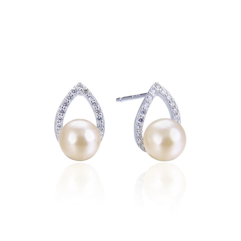 Hainon Pearl s925 silver earrings elegant and fashionable girls all match earrings Gift card flannel bag set 1