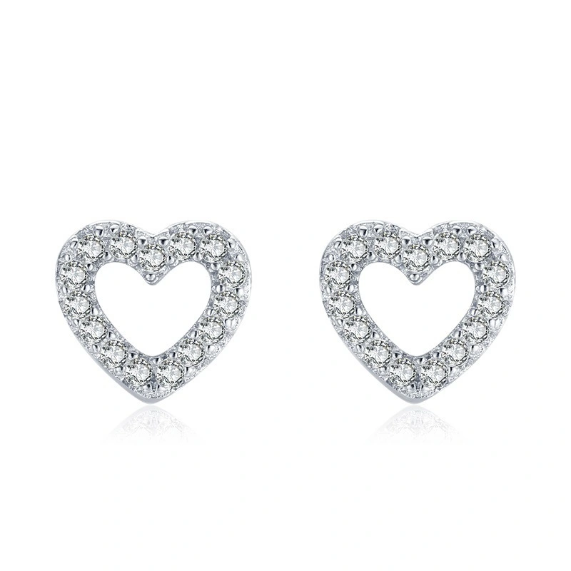 Hainon fashion s925 sterling silver heart sweet zircon earrings daily earrings jewelry Gift card flannel bag set 1