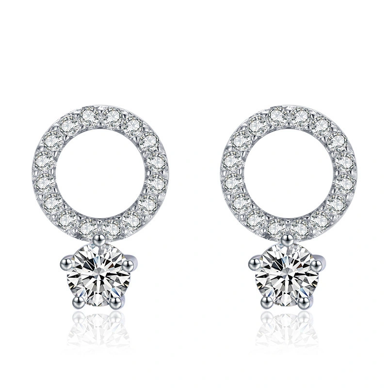 Hainon new fashion s925 sterling silver round simple zircon stud earrings Gift card flannel bag set 1