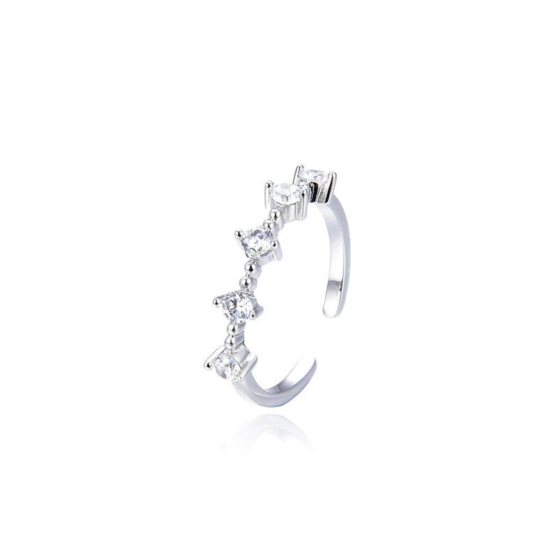 Hainon fashion rings Geometry open ring S925 silver zircon ladies ring jewelry Gift card flannel bag set 1