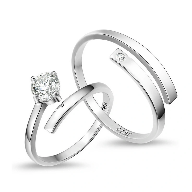 Hainon Men's and women's Valentine's day gift s925 silver couple ring trend ring Gift card flannel bag set1 1
