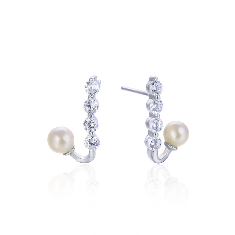 Hainon Fashion cute personality earrings s925 silver zircon simple pearl earrings Gift card flannel bag set 1