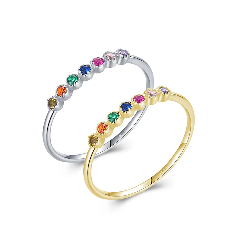 Hainon Candy ring European and American fashion color zircon ring rainbow Jewelry Gift card flannel bag set 1