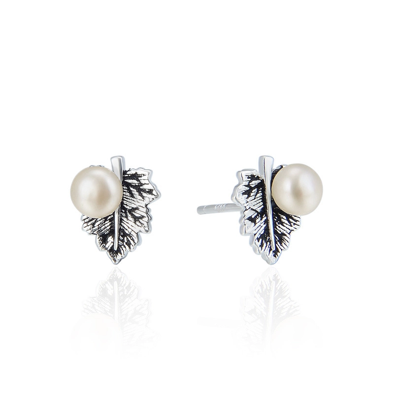 Hainon Pearl leaf s925 elegant fashion girls Stud Earrings jewelry wholesale Gift card flannel bag set 1