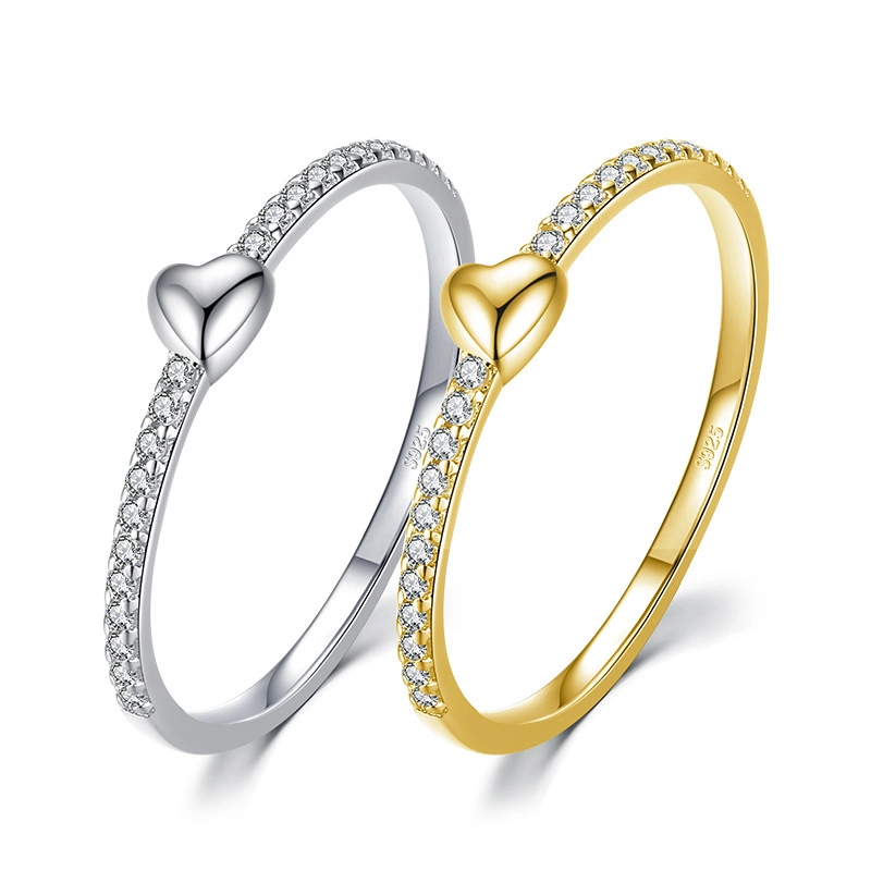 Hainon Simple s925 silver ring light luxury heart shaped love jewelry new personality Gift card flannel bag set 1