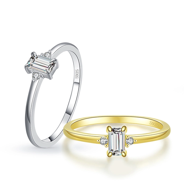 Hainon s925 sterling silver simple inlaid zircon rectangular fashion ring explosive ring Gift card flannel bag set 1