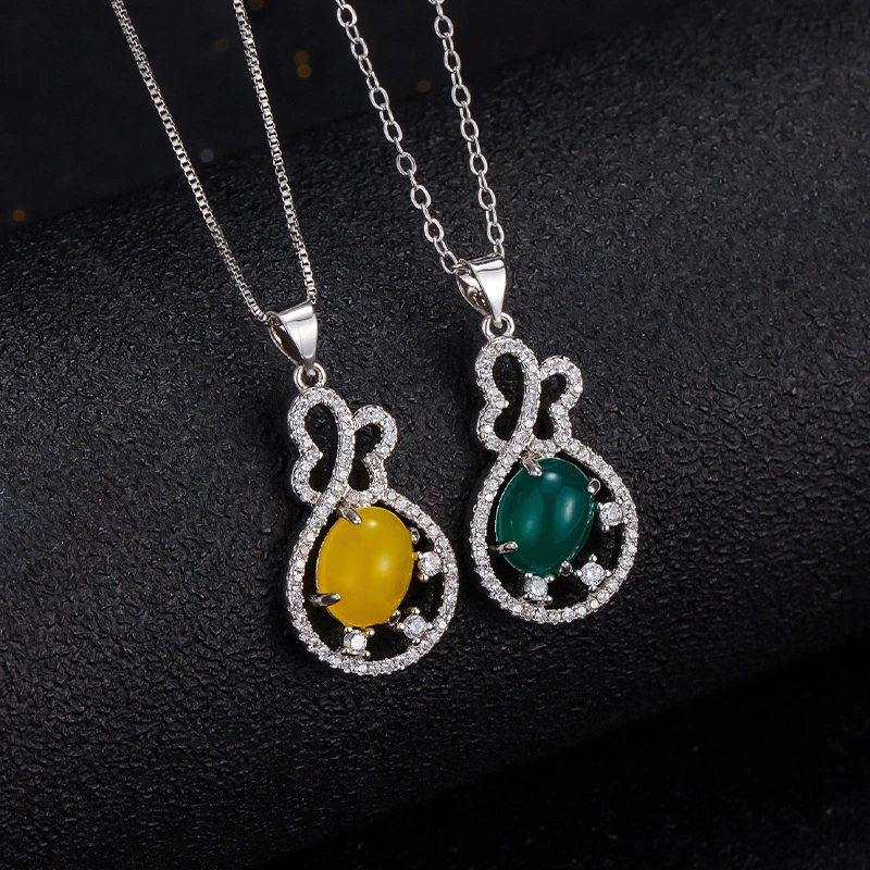 Hainon Artificial Jade Fortune Butterfly Pendant Necklace Silver plated Women's necklace 2022 1
