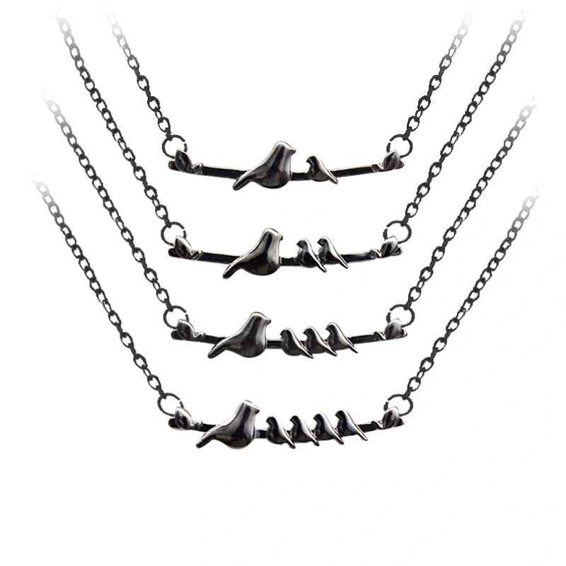 Hainon Fashion Black Gold Plated Mama Bird Pendant Necklace for Women Cute Mother's Day Gifts Jewelry Necklace Wholesale 1