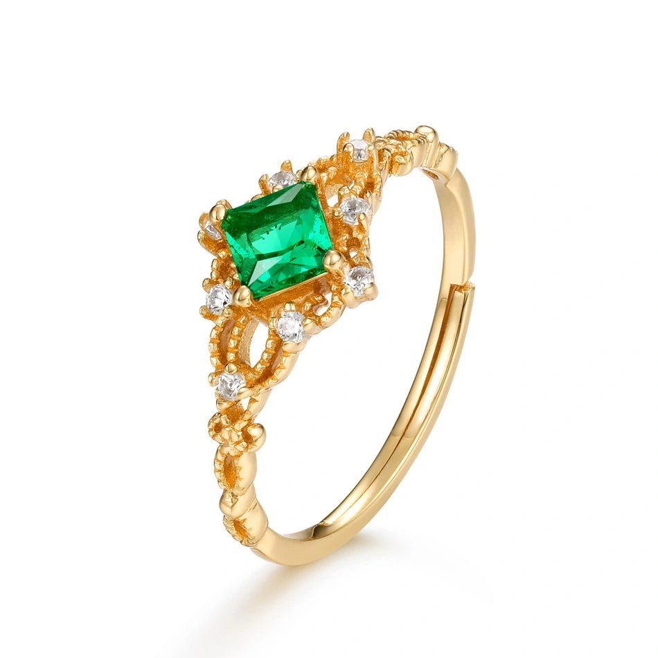 Hainon Fashion Green Square Crystal CZ Rings Jewelry for Women Gold Plated Adjustable Wedding Engagement Rings Wholesale 1